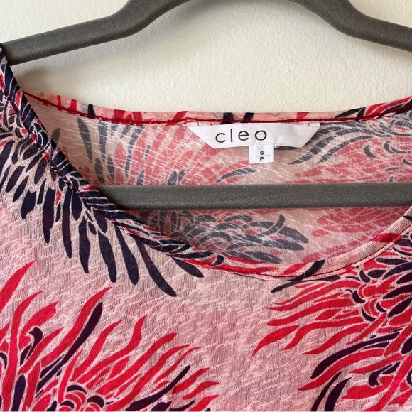 Cleo Pink Floral Vacation Blouse Sz S Lightweight Resort Top Drawstring Tunic - Picture 2 of 15
